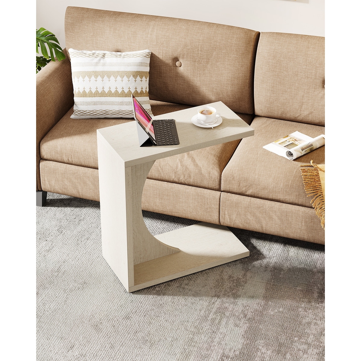 C-Shaped End Table for Couch, Side Table for Small Space