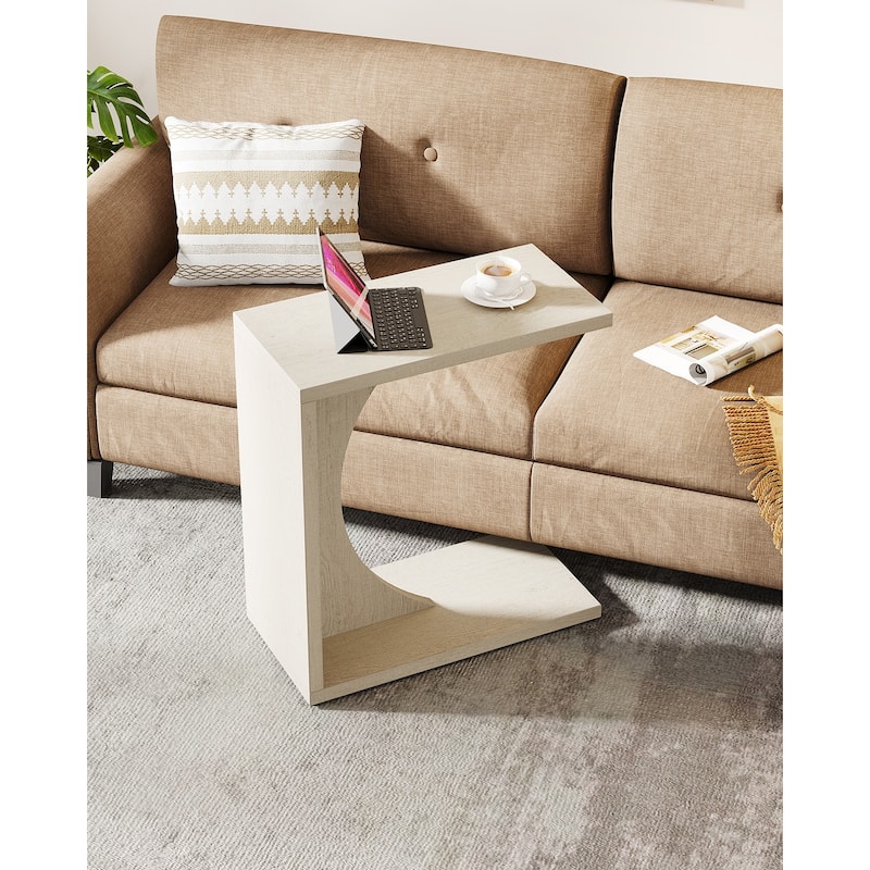 C-Shaped End Table for Couch, Side Table for Small Space - White