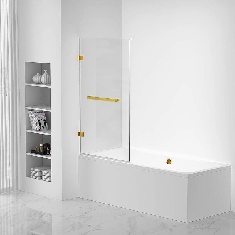Fine Fixtures Tub Door Pivot Frameless Tempered Glass - Satin Brass - 28 Inch