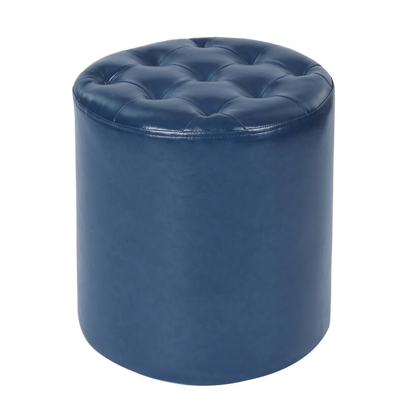 Adeco Round Ottoman Upholstered Tufted Faux Leather Footrest