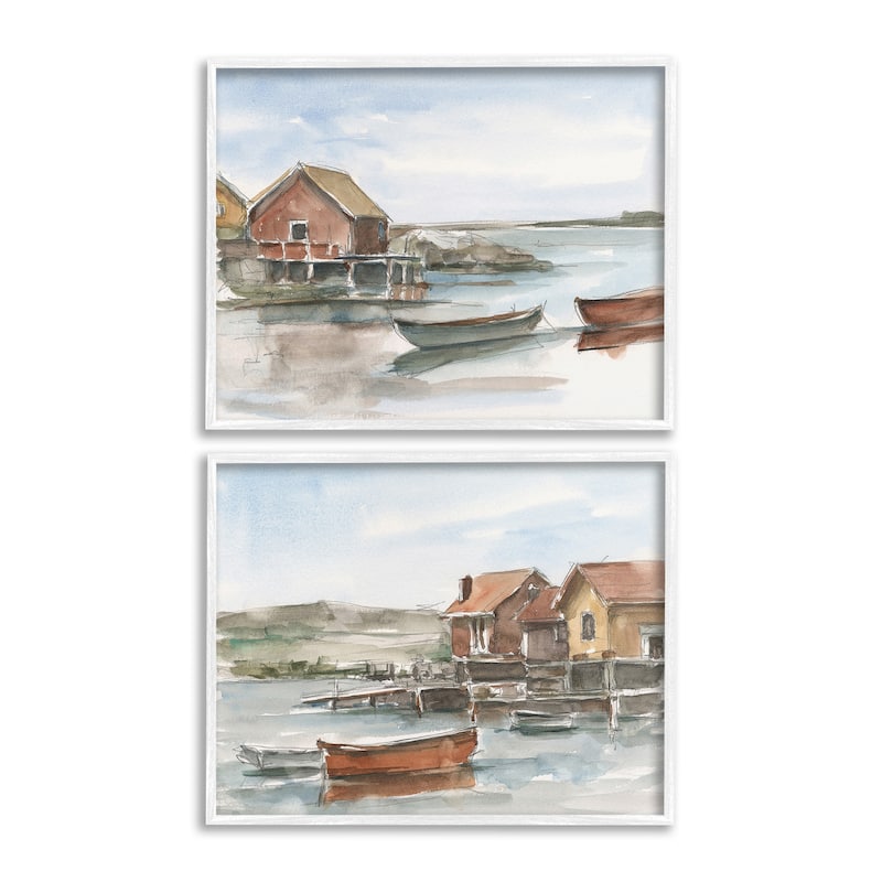 Stupell Coastal Shack Landscape Framed Giclee Art Design By Ethan Harper (Set of 2)