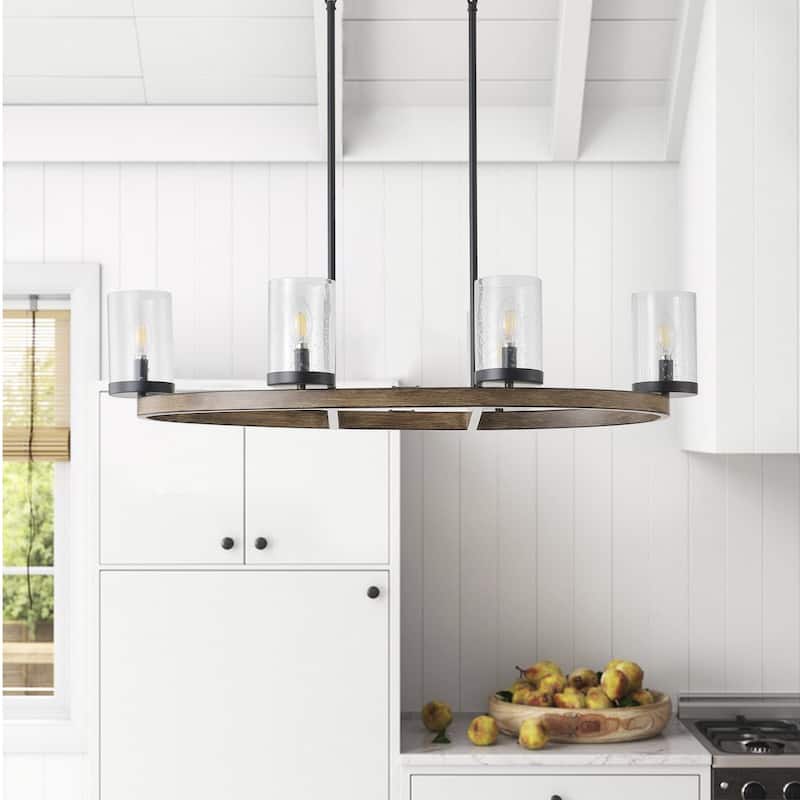 6-Lights Creative Modern Glass Shape Round Dimmable Chandelier - 35.8"D×10.2"W×72"H (Adjustable)