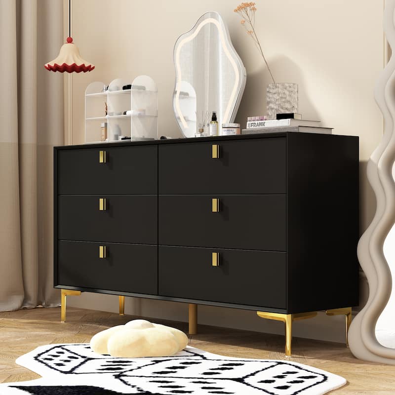 Dresser Modern Dresser for Bedroom, 6 Drawer Double Dresser Sideboard