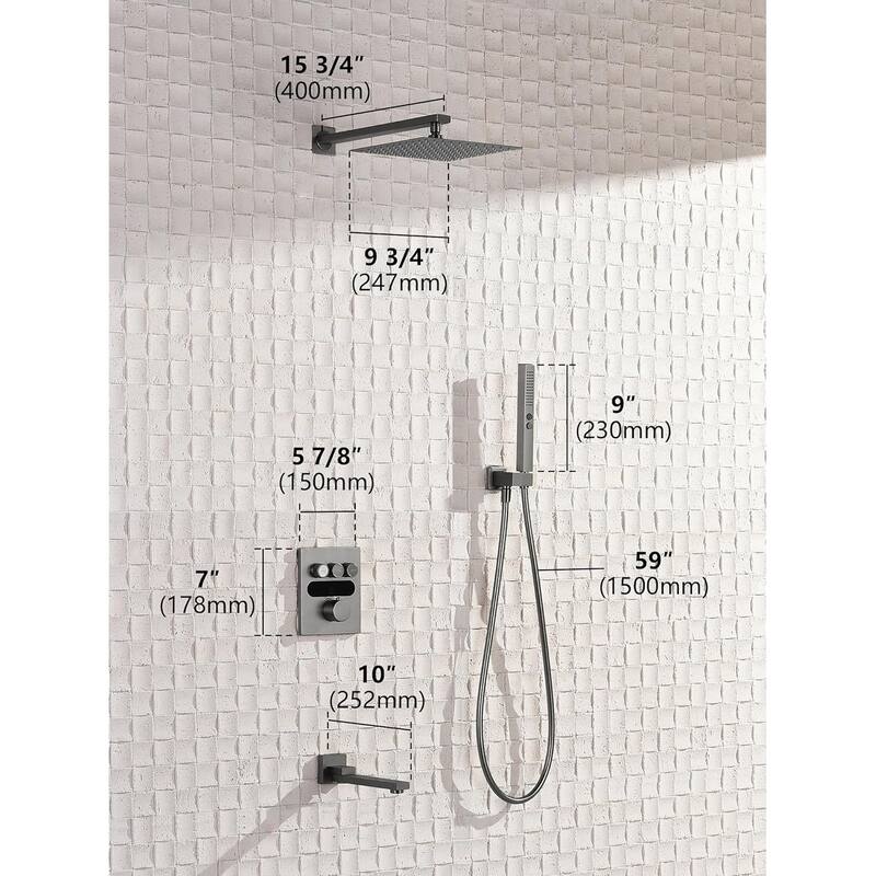 Lefton Shower System in Fahrenheit Display, 10” Overhead Shower Head with Handheld Spray Showerhead and Bathtub Faucet, SSWM2502