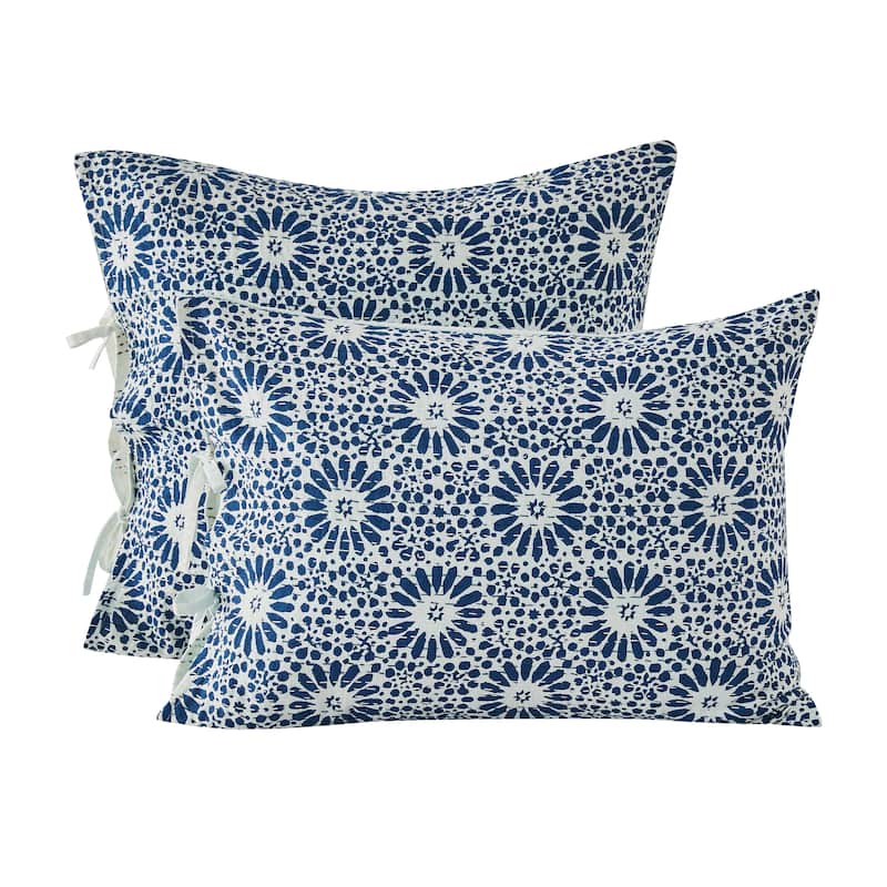 Melange Hand Stitched Kantha Block Print Pillow Sham Pair - 20x26 - Multi