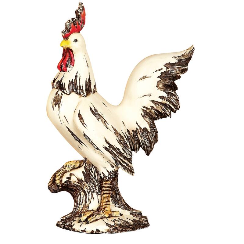 White Polystone Indoor Outdoor Rooster Decorative Garden Sculpture
