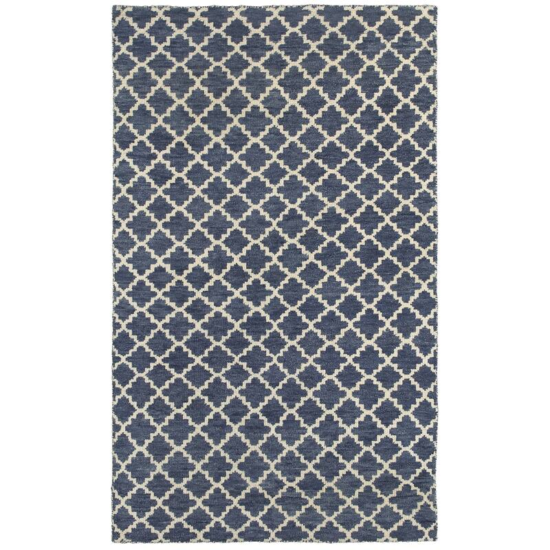 Vista Home Hand-made Wool Scalloped Trellis Area Rug - 12' x 15' - Navy/Cream