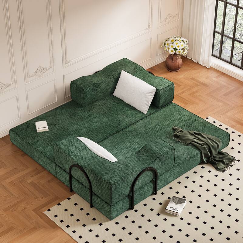 80" Convertible Couch Bed with Removable Cushions and Pillows, 3-Seat Folding Floor Couch & King Size Bed Mattress