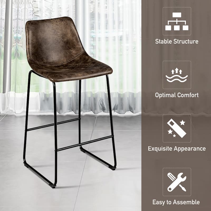 Costway Set of 2 Bar Stool Faux Suede Upholstered Kitchen Dining Chair - 19'' x 18.5'' x 40''(L x W x H)
