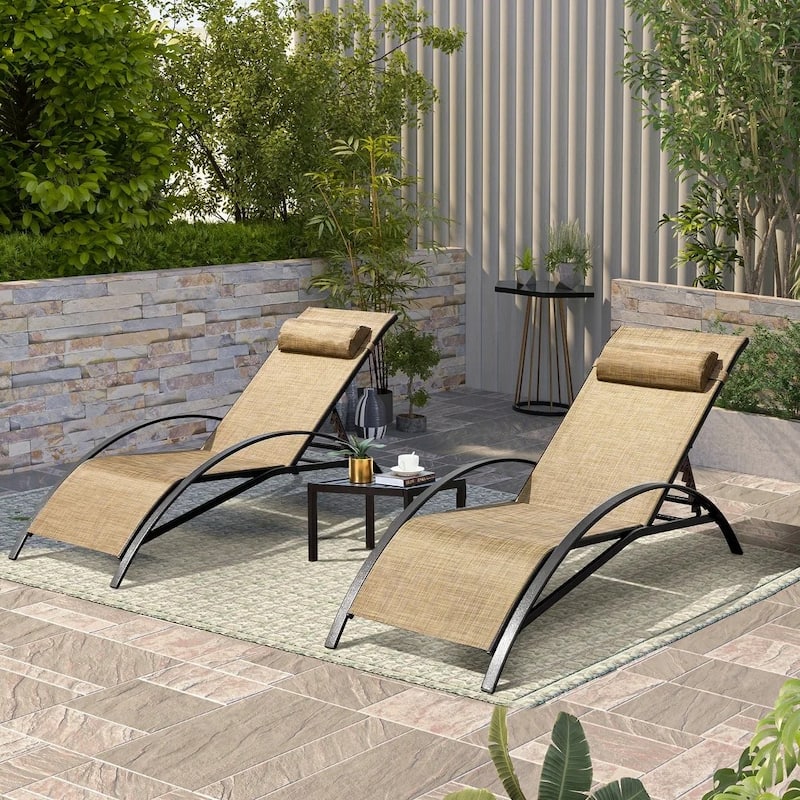 EROMMY 3-Pcs Adjustable Patio Recliner Chair, Includes two Recliners and a Table, Brown - 59.8'' * 22.8'' - Brown-with a table
