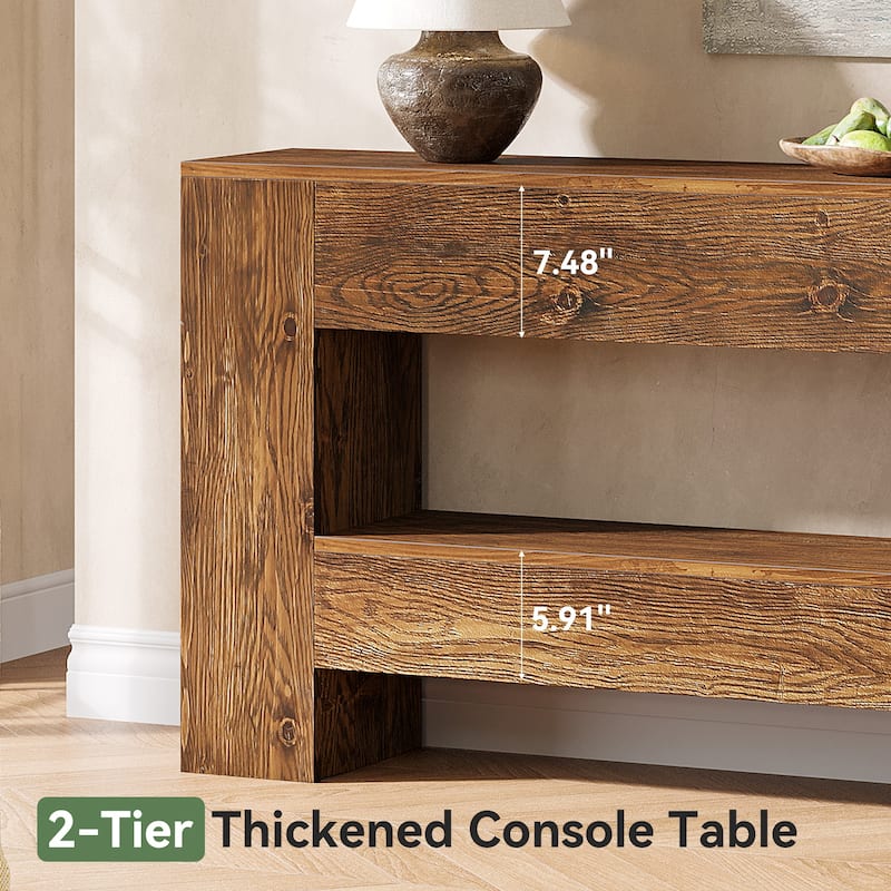 63" Solid Wood Console Table, Farmhouse Entryway Table with Storage - 11.61" D x 63" W x 31.5" H