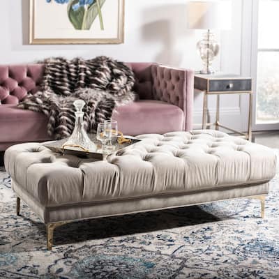 SAFAVIEH Zarya Grey/ Brass Tufted Rectangular Bench - 54" x 27" x 16" - 54" x 27" x 16"