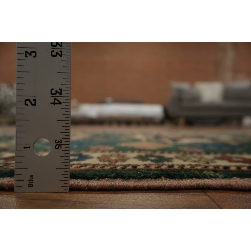 Hand Knotted Oriental 100% Wool Carpet Traditional Geometric Green Super Kazak Runner Rug - 9' 8'' X 2' 9''