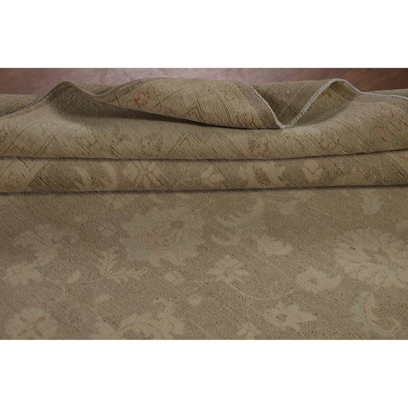 Hand Knotted Oriental 100% Wool Carpet Transitional All-Over Brown Oushak Area Rug - 9' 8'' X 6' 8''