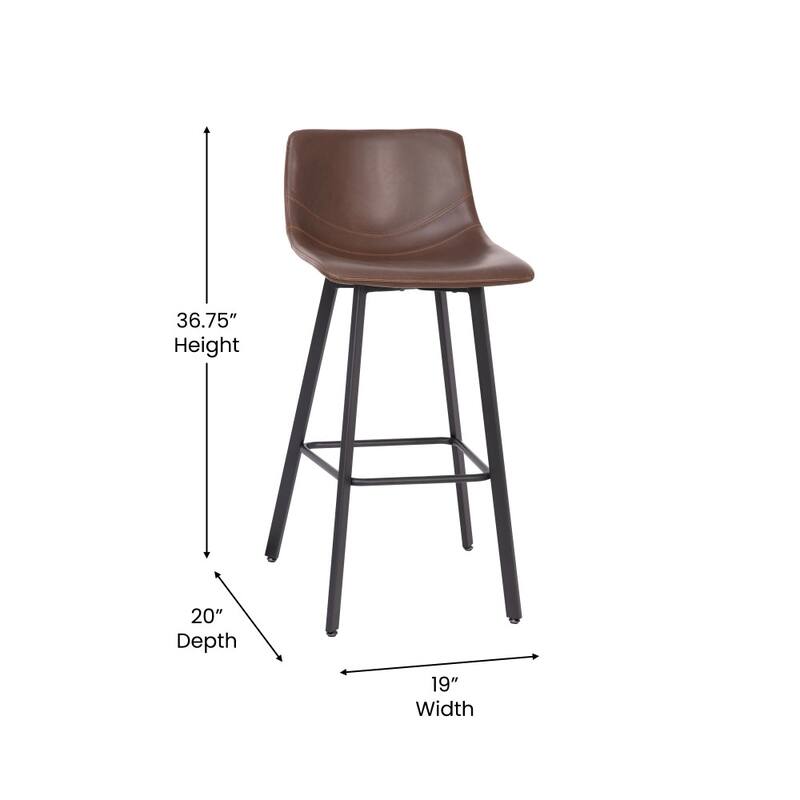 Set of 2 Armless Upholstered Metal Counter Stools