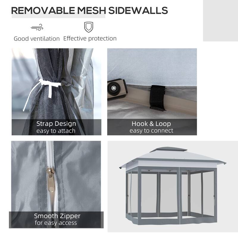 12’ x 12’ Pop-Up Party Gazebo with Mesh Sidewalls Gray Oxford Fabric, Steel Frame - 11.7' L x 11.7' W x 9.7' H