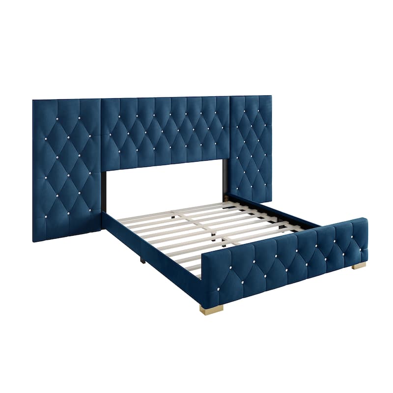 CraftPorch Luxurious Velvet Tufted Platform Bed with Wall Panels