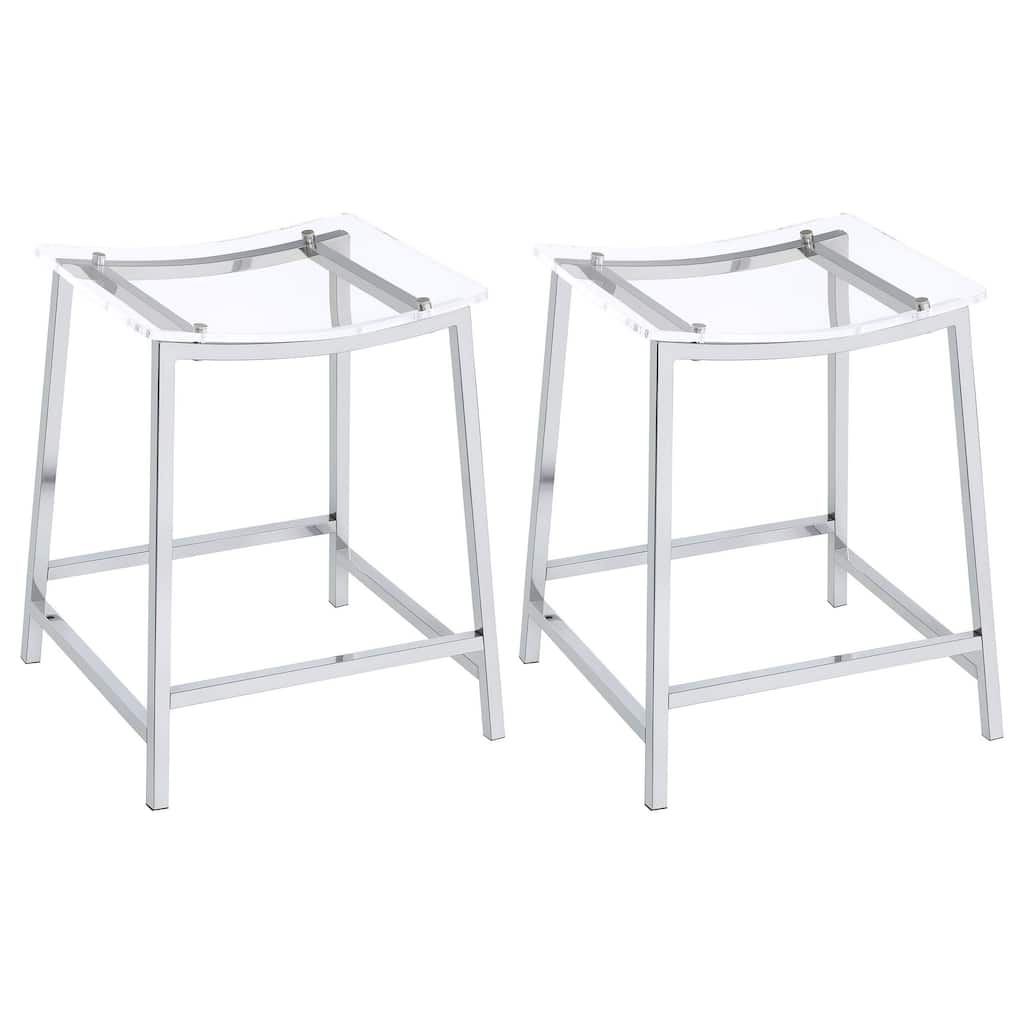 Ani 24 Inch Counter Height Stool Set of 2, Acrylic Clear, Chrome Metal