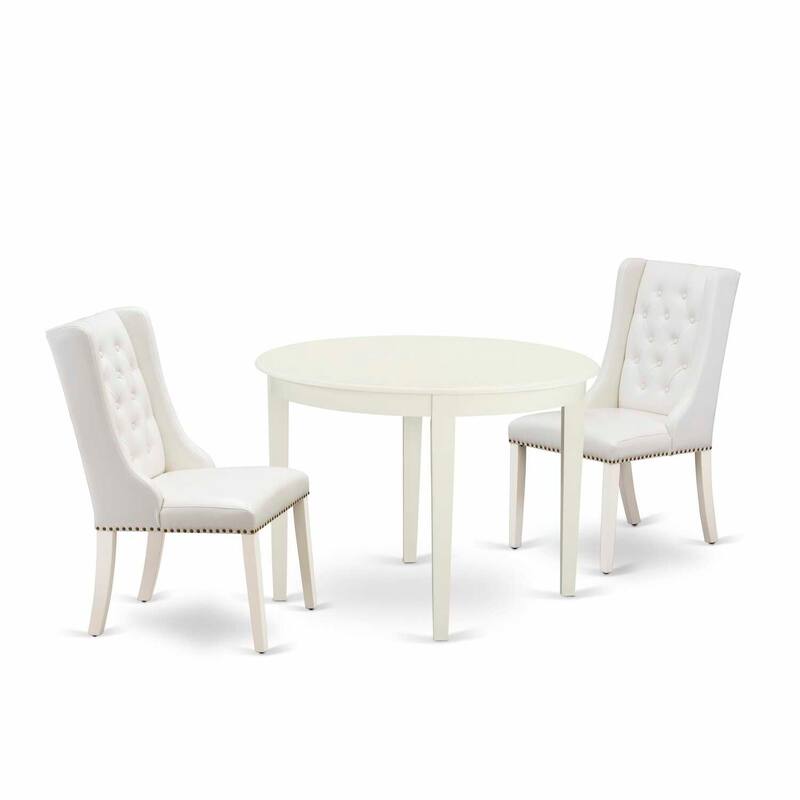 HomeStock 3-Pc Linen White Finish Solid Wood Top Dining Table Set