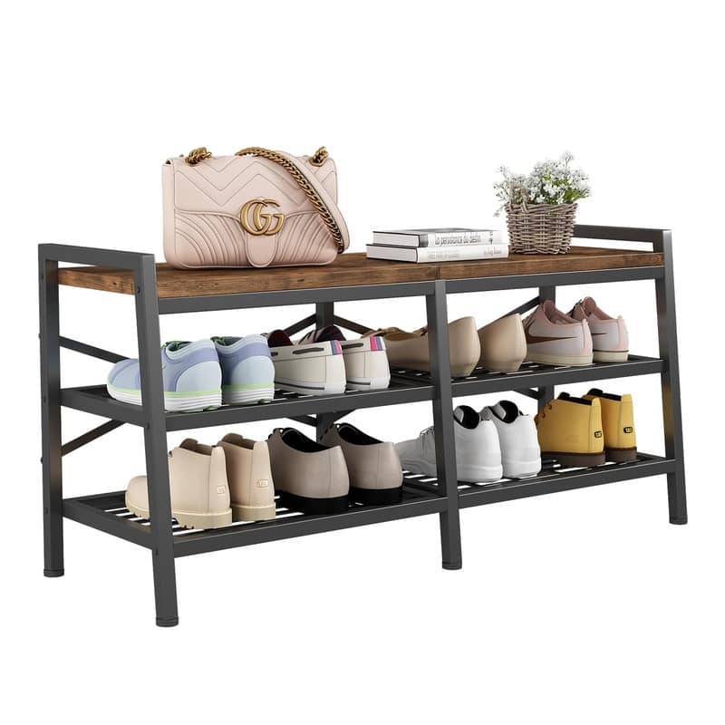 3-Tier Shoe Rack - 14"D x 41.92"W x 19.68"H - 14"D x 41.92"W x 19.68"H - Brown
