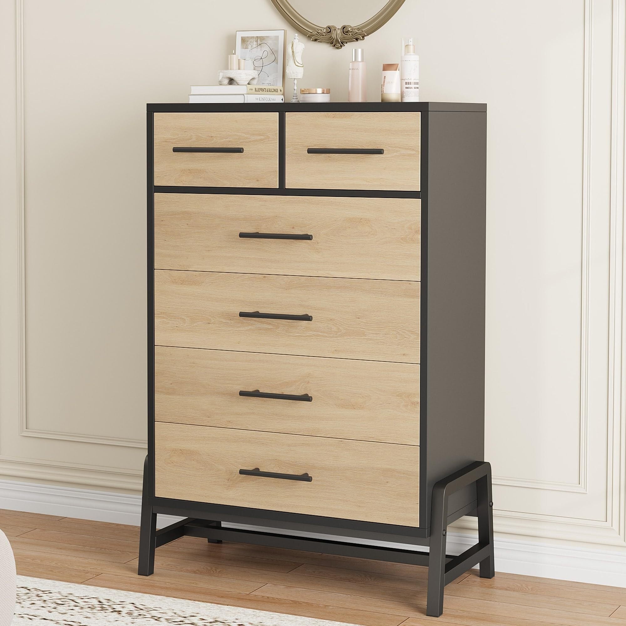 4+2 Dresser for Bedroom, Freestanding 46.6" Tall Drawer Dresser with Storage, Wooden Closet Storage Chest for Living Room