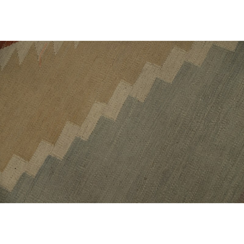 Hand Woven Oriental 100% Wool Carpet Southwestern Tribal Beige & Ivories Kilim Area Rug - 12' 10'' X 9' 10''