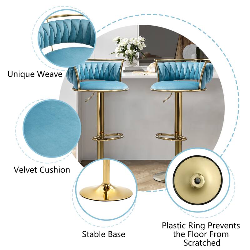 Modern Velvet 26" Adjustable Swivel Bar Stools (Set of 4)