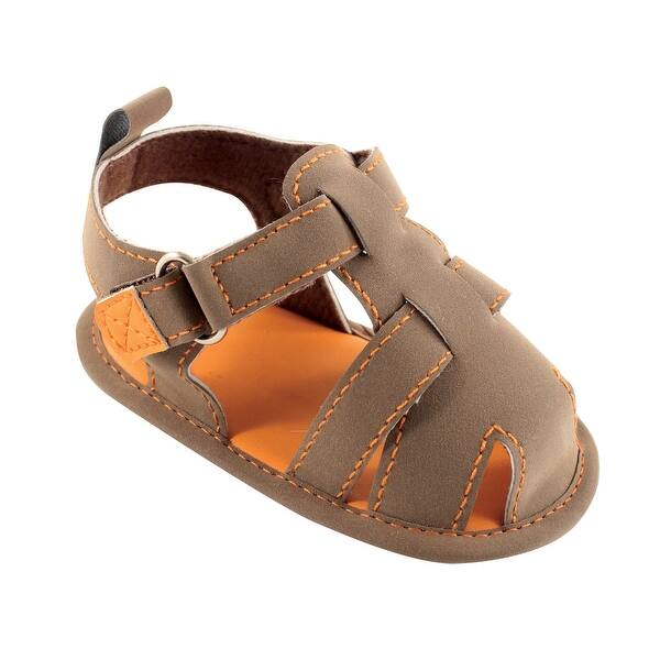 slide 1 of 1, Luvable Friends Baby Boy Crib Shoes, Brown Fisherman 0-6 Months - Brown Fisherman