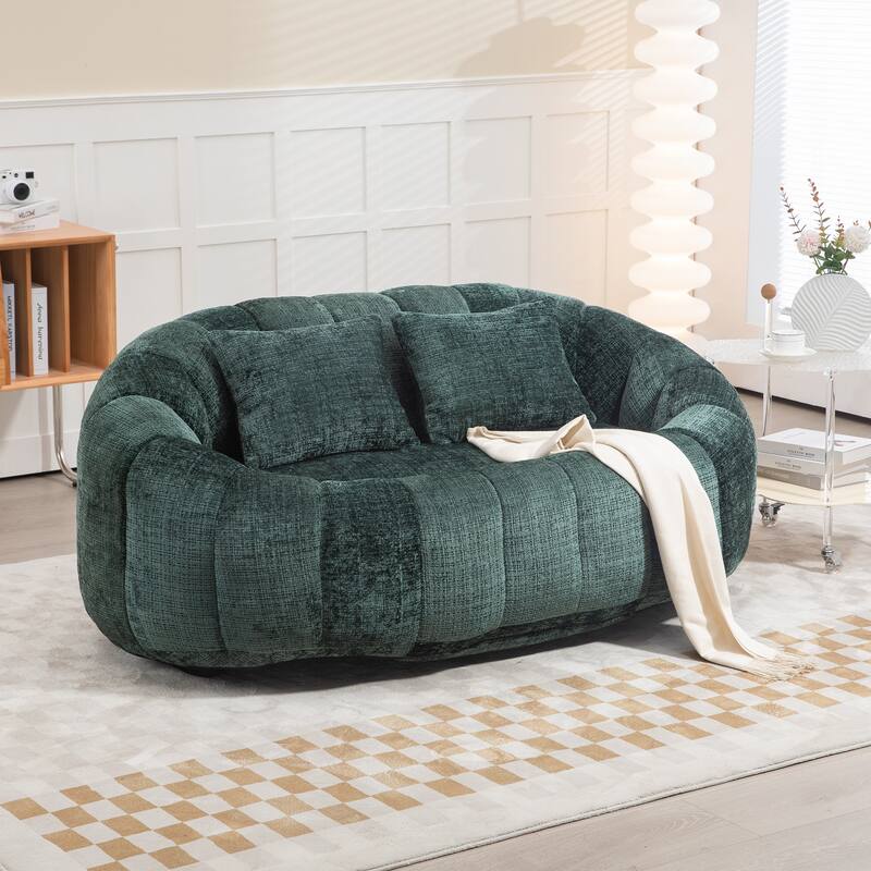 HOMEFUN Chenille Upholstered Durable Comfort Lounger High Back Bean Bag Loveseat Sofa - Emerald