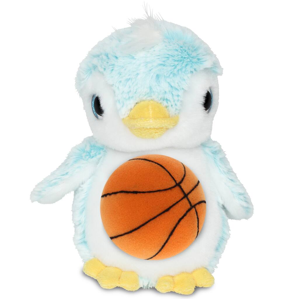 DolliBu Huggable Blue Penguin Stuffed Animal with Basketball Plush - 6 inches