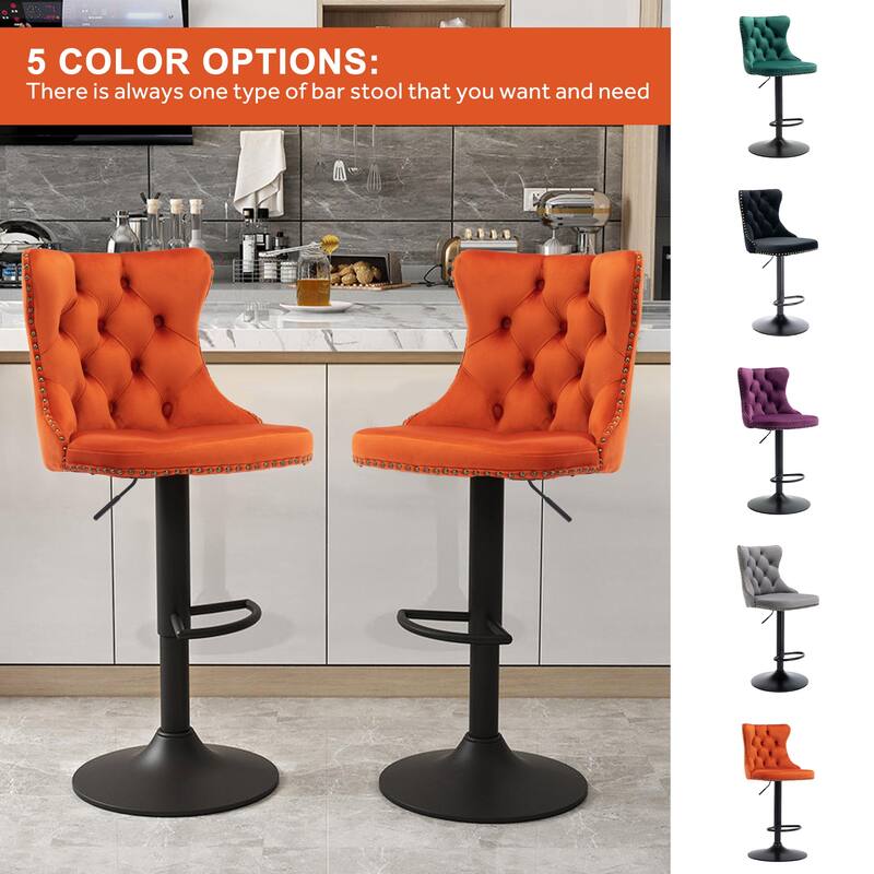 Velvet Adjustable Swivel Counter Height Barstools Set of 2