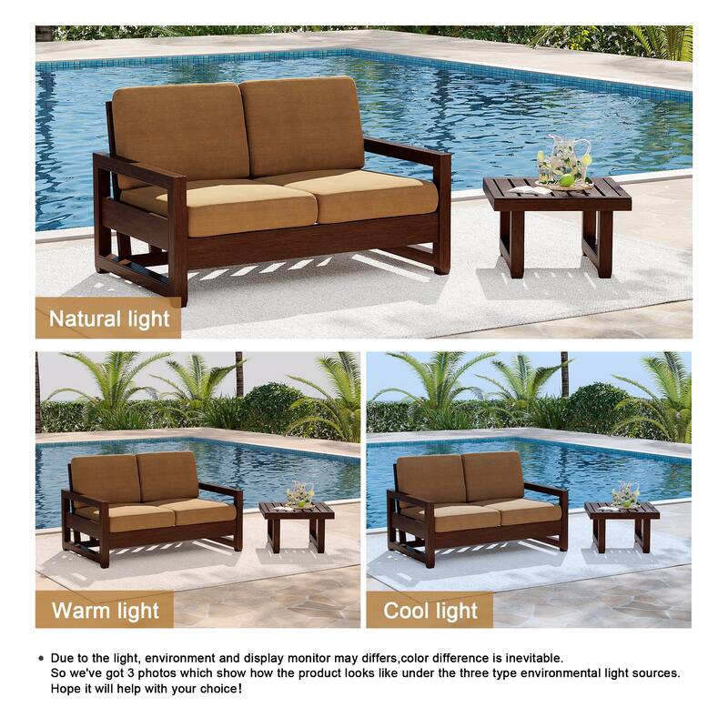 Teak Loveseat Patio Set with Cushions and Table (2-Piece)