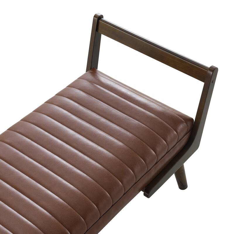 52" Mid Century Bench with Walnut Wood Leg,Channeled Upholstered Footrest Stool for Kitchen, Living Room, Bedroom, Entryway