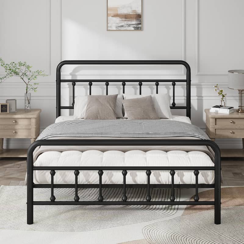 Metal Bed Frame with Headboard - Queen/Full/Twin, Under Bed Storage, No Box Spring Needed