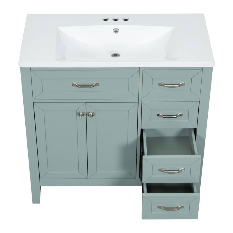 36" Bathroom Wood Vanity Cabinet with Rectangular Ceramic Sink, Drawer