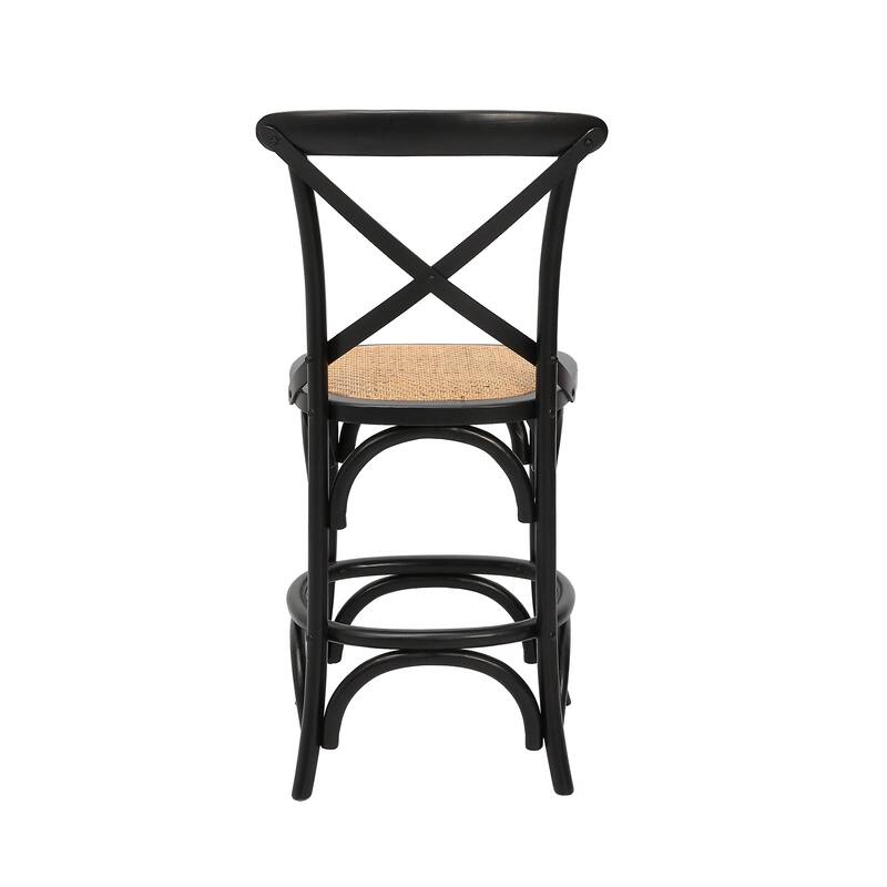 Porthos Home Ziva Counter Stools Set of 2, Elm Wood with Woven Rattan