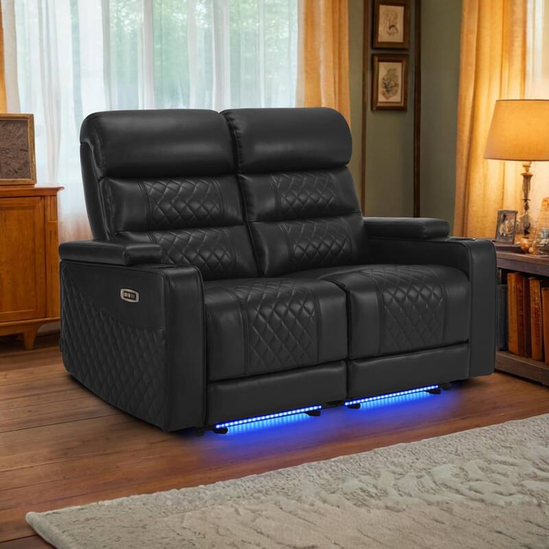 MCombo Power Reclining Loveseat Sofa with Adjustable Headrests, Home Theater Seating with Armrest Storage, Faux Leather HTS470 - Black