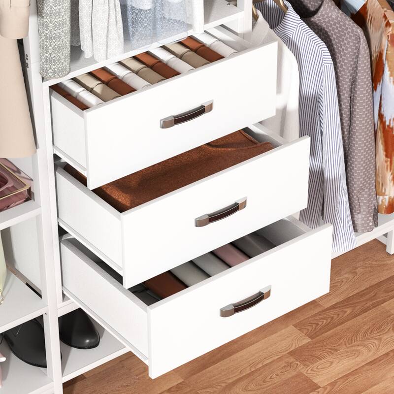 Rackcog 74-148'' W Closet System with 3 Wood Drawers and 11-Tier Storage Shelves,Multifunctional Walk-in Closet Organizer
