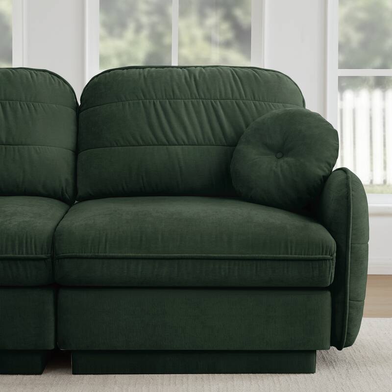 GDFStudio Alden Voss 137" Chenille Cloud 4-Seater Sofa with Quilted Back Cushions, Deep Seat
