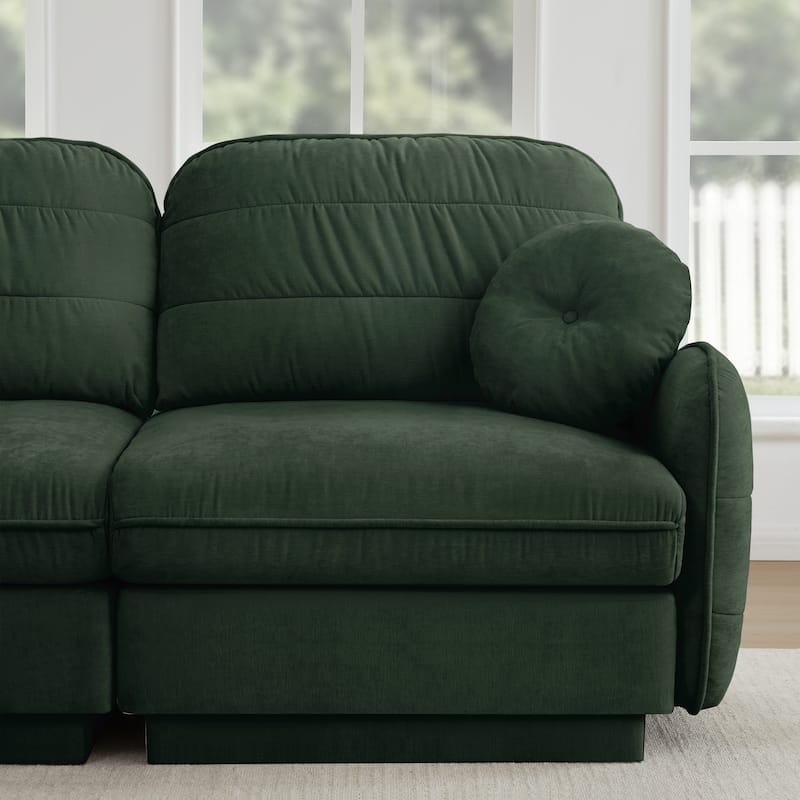 GDFStudio Sylvie Ashworth Chenille Cloud U-Shaped Loveseat Sofa with Movable Ottomans, Deep Seat