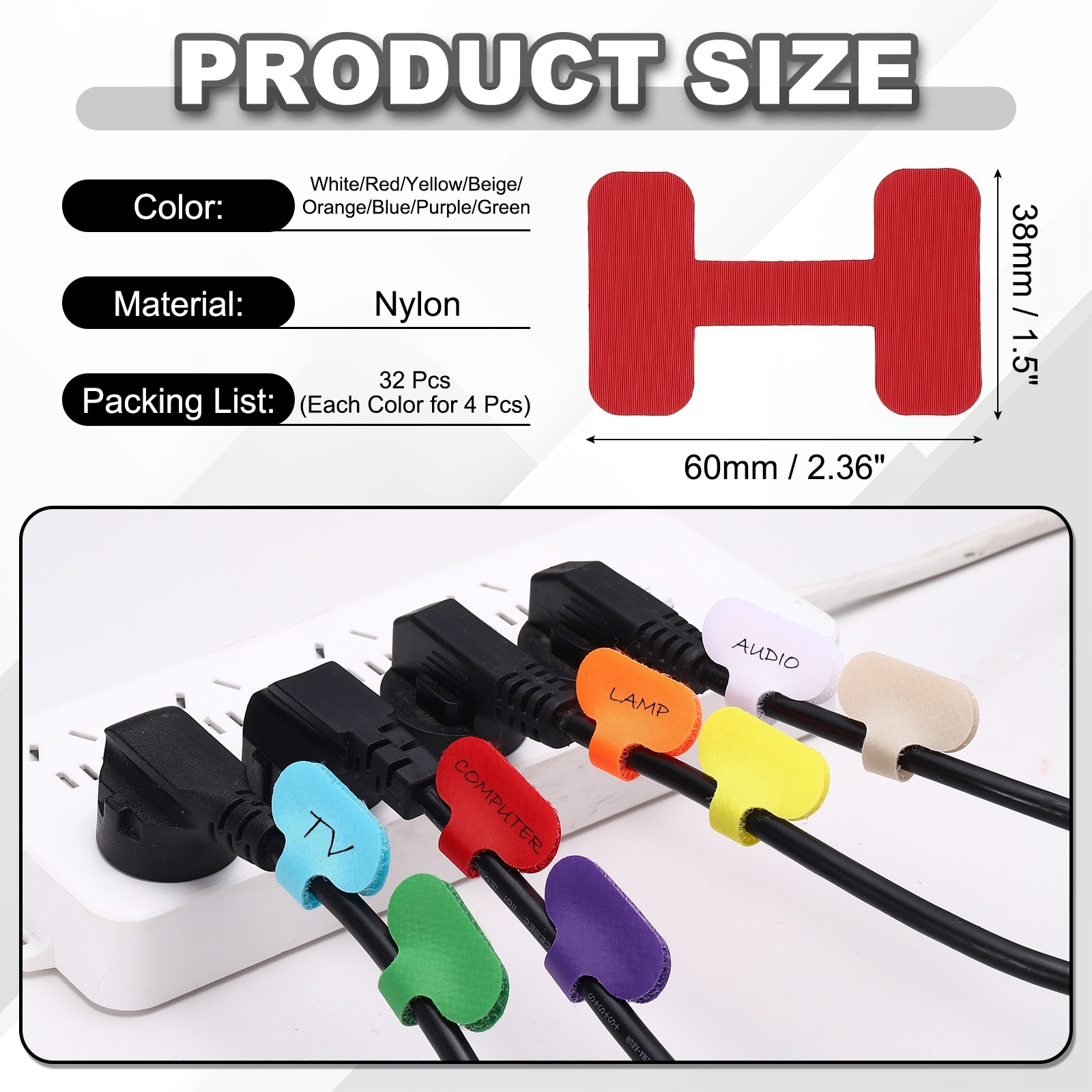 Cable Labels Tags, Write on Wire Tags Cord Labels Hook Loop Rectangle Cable Ties for Organize Wire Classify