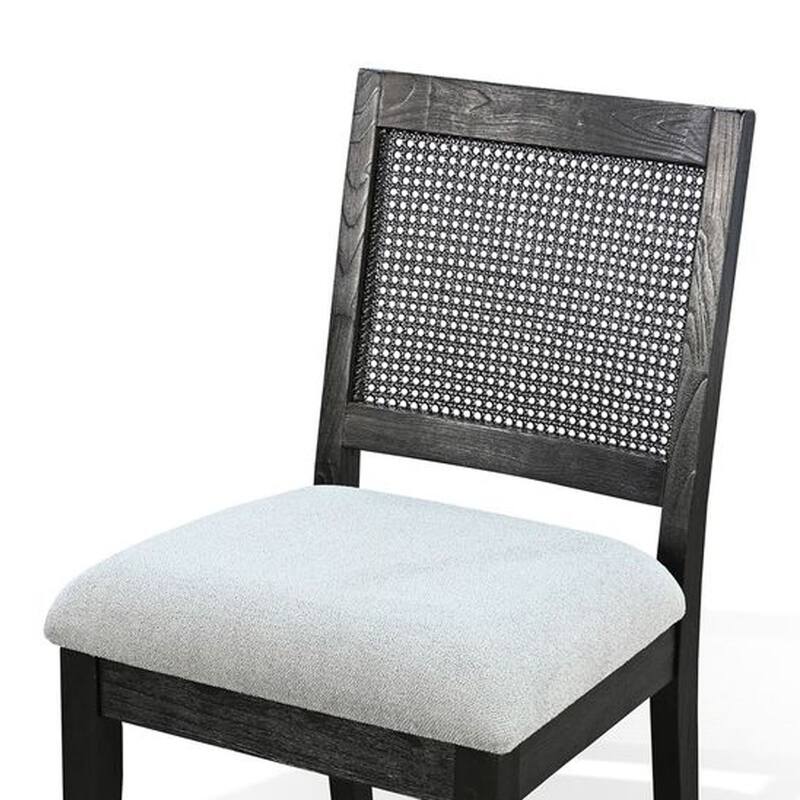 Zemi Dining Chair Set of 2, Rattan Back, Beige Seat, Black Solid Wood