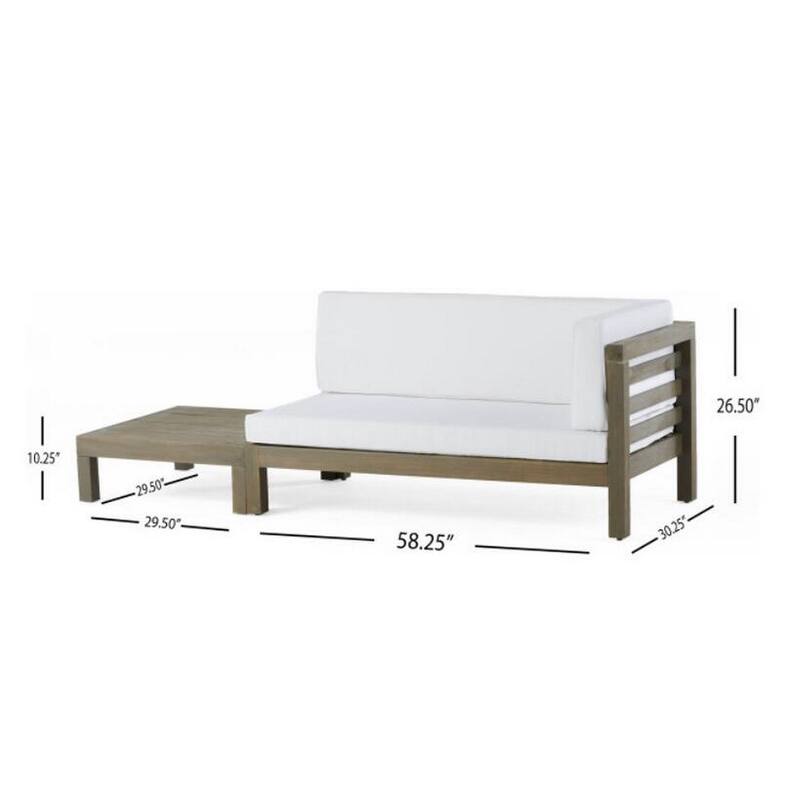 Roomfitters Right Corner Bench with Coffee Table, Outdoor Wooden Patio Sofa with Cushions for Garden or Porch