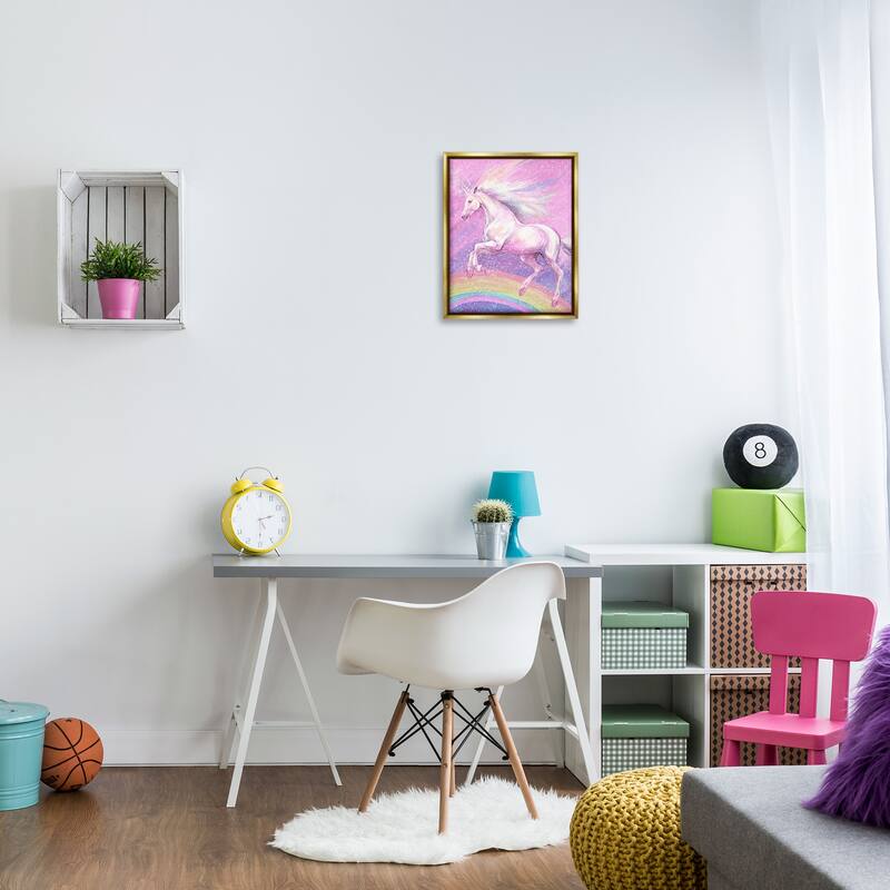 Stupell Rainbow Unicorn Scene Framed Floater Canvas Wall Art Design by Ziwei Li