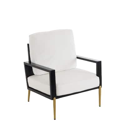 White Velvet Rubber Wood Armchair with Gold Legs and Padded Back - 28.75" W x 29" D x 35.50" H