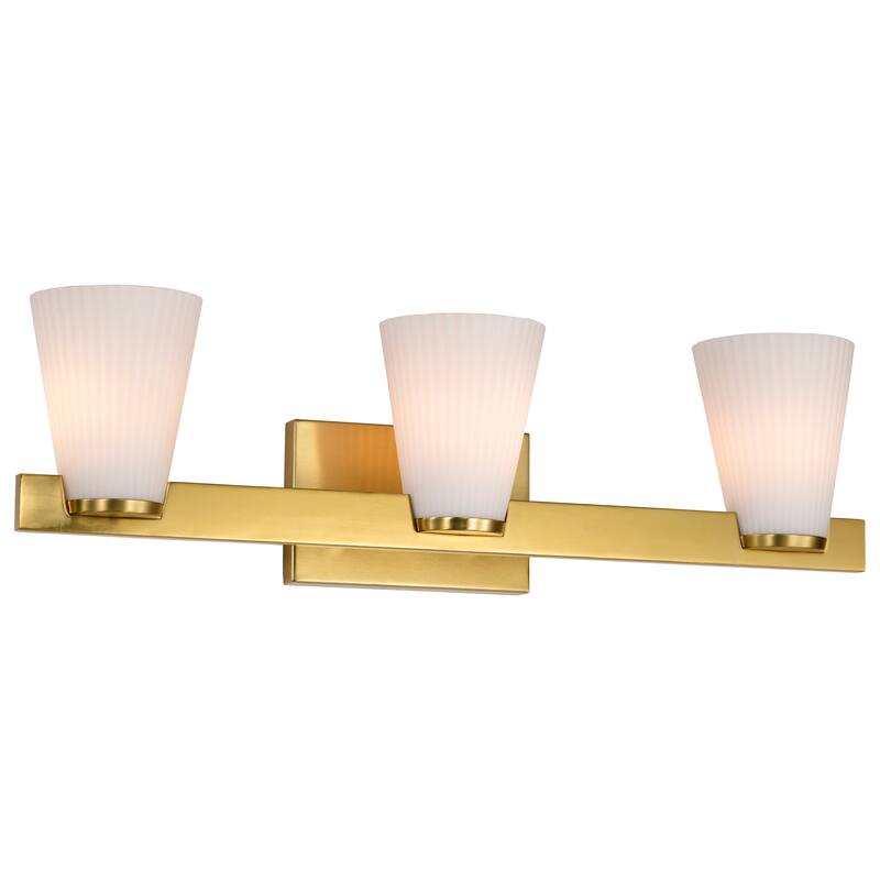 Royale 3 Light Vanity Burnished Brass Finish Ribbed White Glass - Burnished Brass