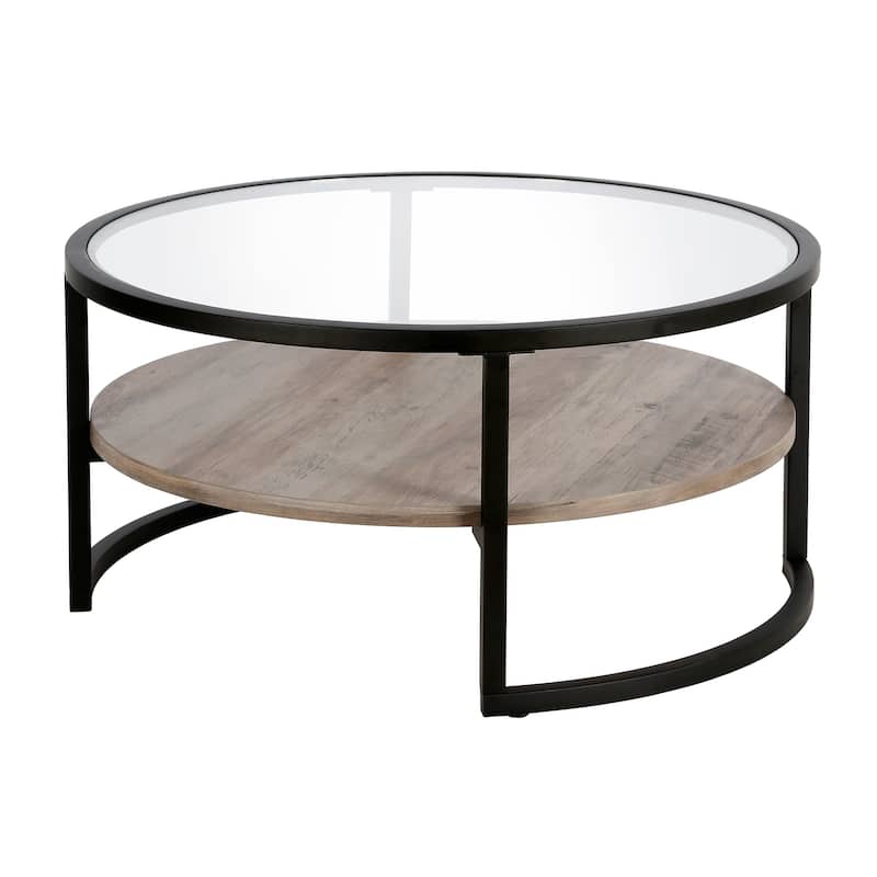 Carbon Loft Mornie Coffee Table in Blackened Bronze with Oak Shelf