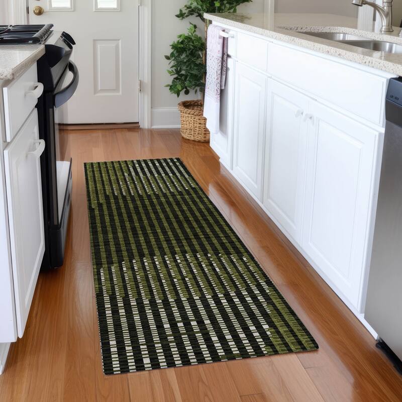 Premium Washable Super Soft Modern Allure Mayfield Rug - Olive - 2'3" x 7'6"
