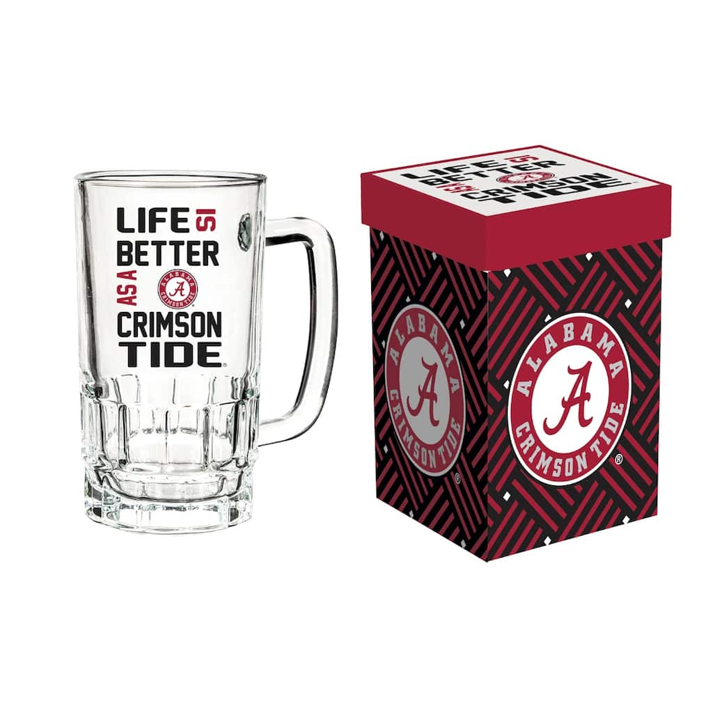 18 oz Glass Tankard Cup Beer Mug w/ Gift Box, University of Alabama