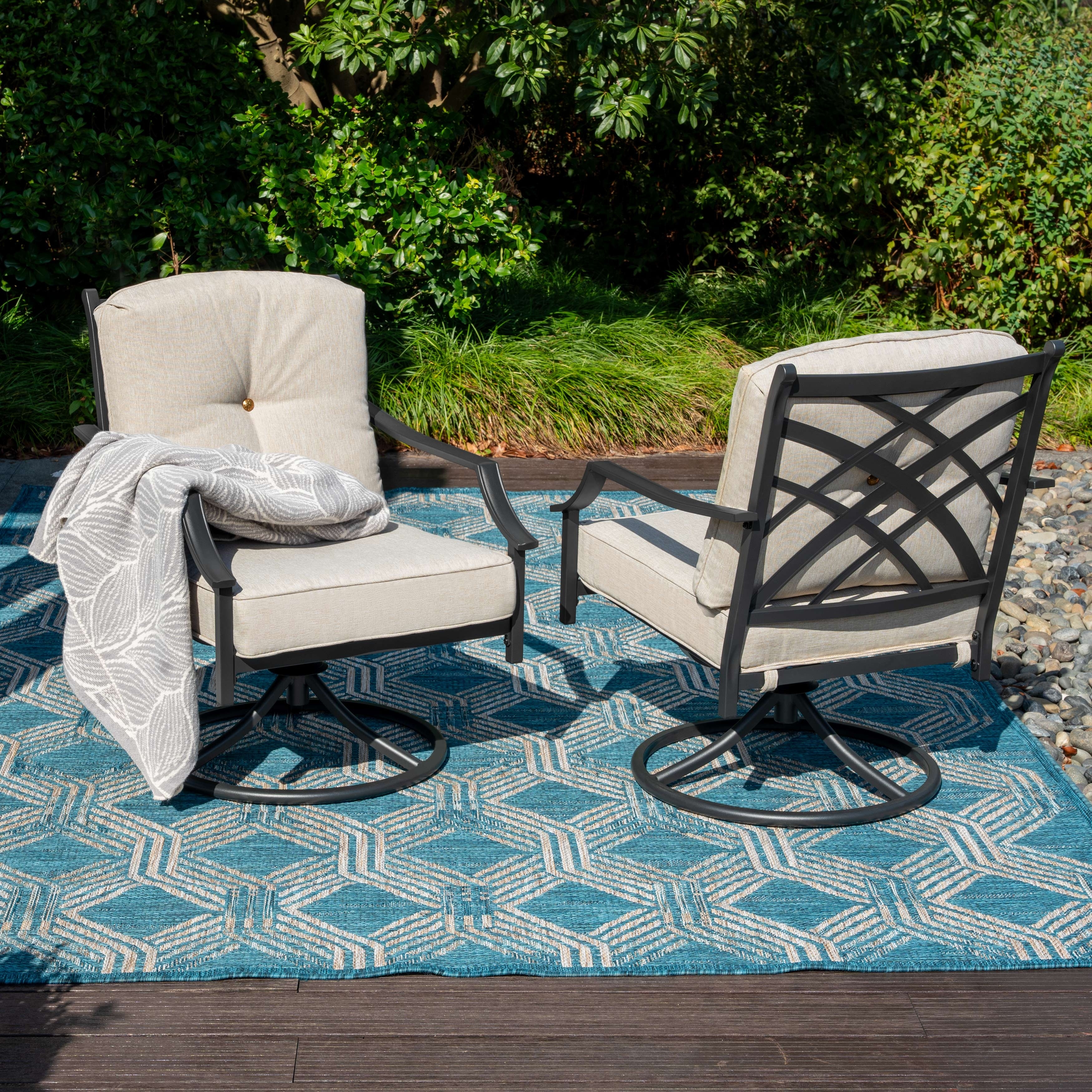 Nuu Garden 2-Piece Outdoor Swivel Patio Sofas with Thick Olefin Cushions and Wide Seat